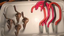 4 Vtg Coat Hat Hooks Double Arm 1960s  6 Garage Bike Hooks 6" Long Lot of 10