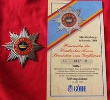 Hausorden  Wendischen Krone, Bruststern zum Großkreuz, Mecklenburg-Schwerin 1864