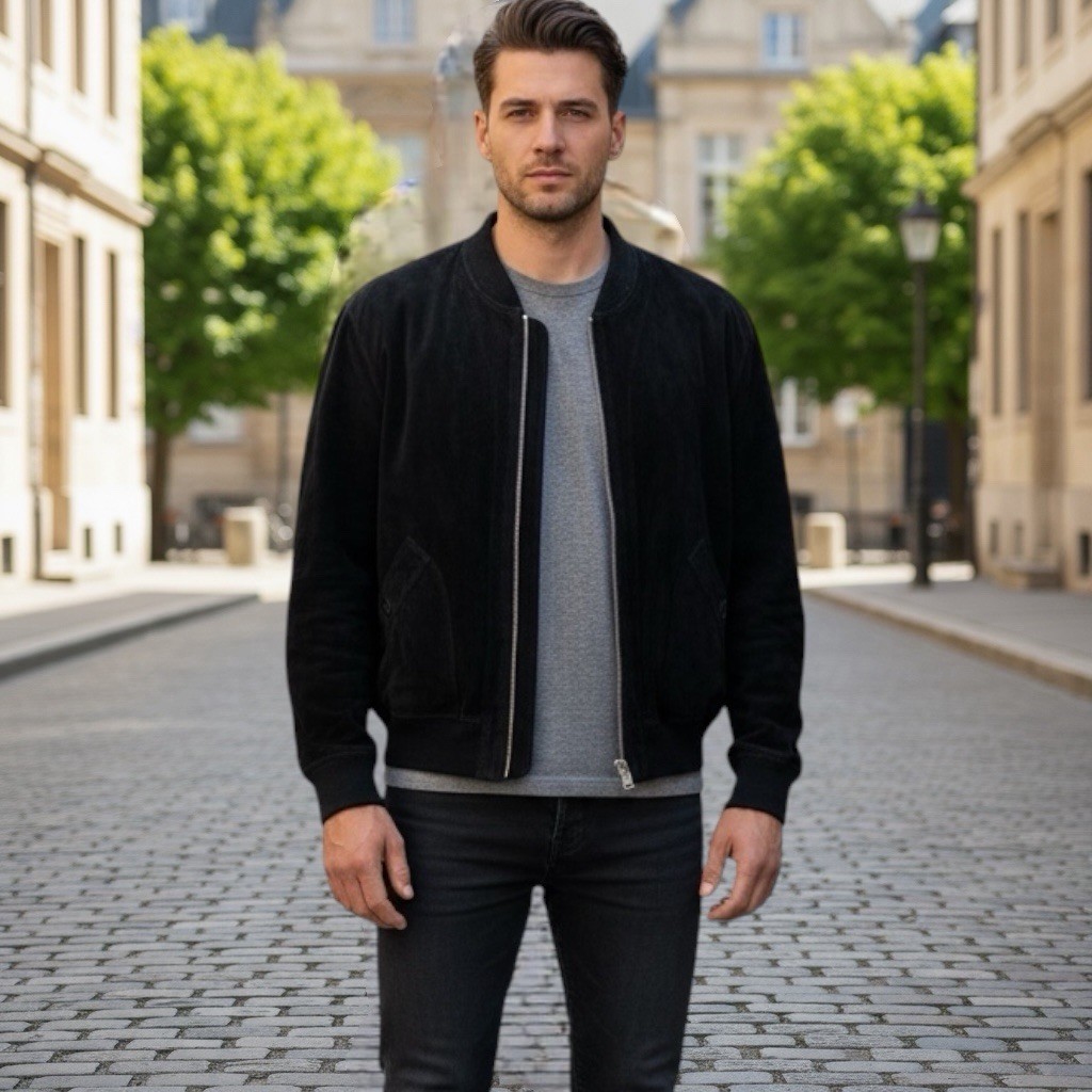 BALLY Leather & Suede Reversible Zip Up Black Bomber Jacket Men