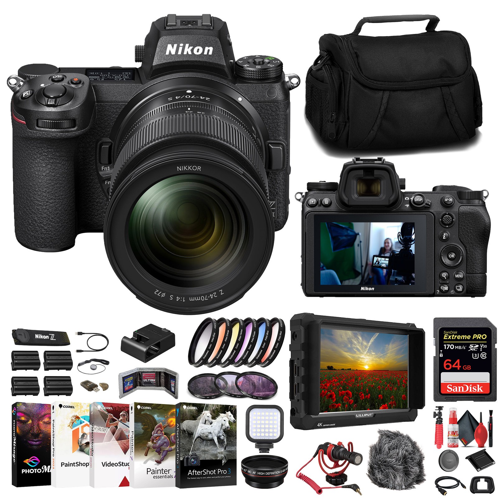 Беззеркальная камера Nikon Z7 II с объективом 24-70 мм f/4 + монитор 4K + Карта памяти на 64 ГБ +