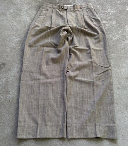VTG Men’s Baggy Pleated Tan 100% Wool Trousers Pants 34x30 9.5” Leg