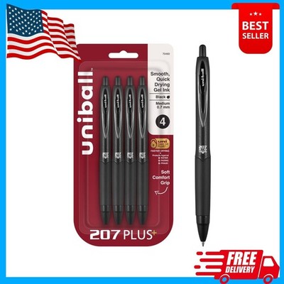 Bolígrafos de Gel Retráctiles 0.7 mm Tinta Negra Punto Medio Pack 4
