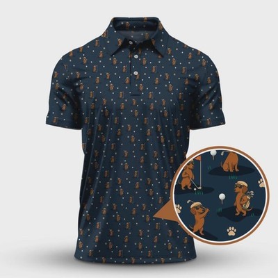 Wiener Dog Pattern Golf Shirt, Dachshund Golf Shirt, Funny Golf Shirt For Golfer