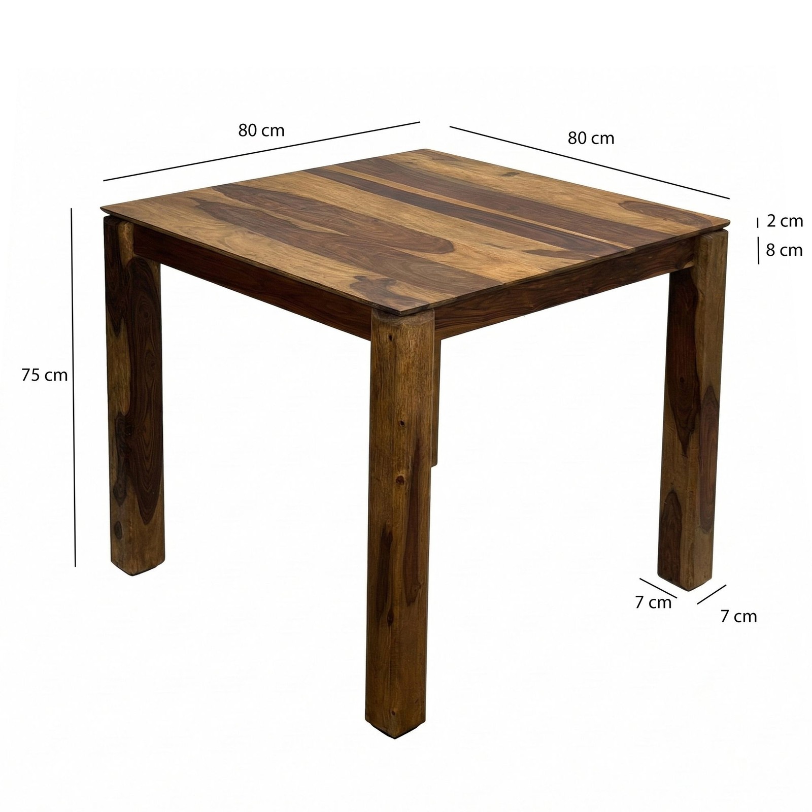 Tavolo da pranzo massello 80cm Sheesham tavolo cucina per 4 persone quadrato foto 3