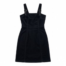 Forever 21 Women Corduroy Mini Dress Black Strap Buckle Back Zip Size M