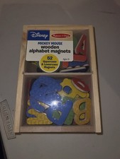 Disney Melissa  Doug Mickey Miuse Wooden Alphabet Magnets Wooden Box A1