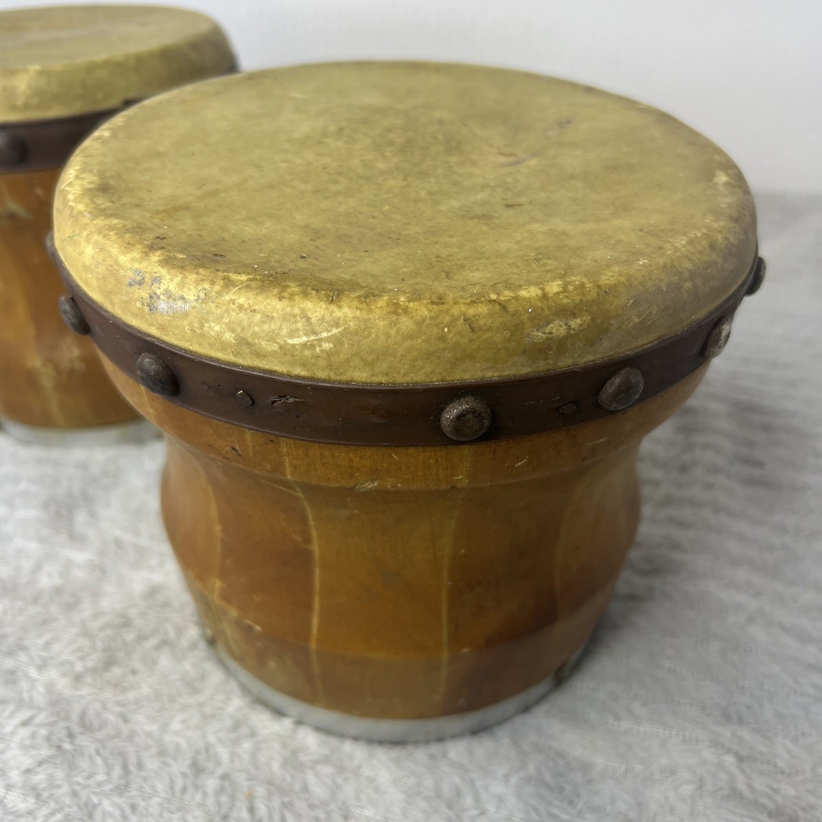 Vintage Bongo Drums Dbl. Handcrafted Mexico Wood Leather Rhythm