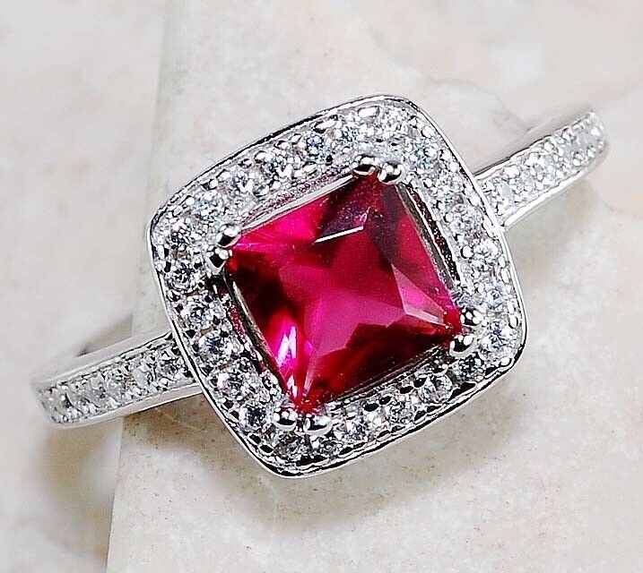 2CT Heat Treated Rubellite Tourmaline 925 Sterling Silver Ring Sz 7 L1-7