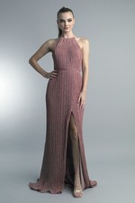 Pleated Halter Column Gown
