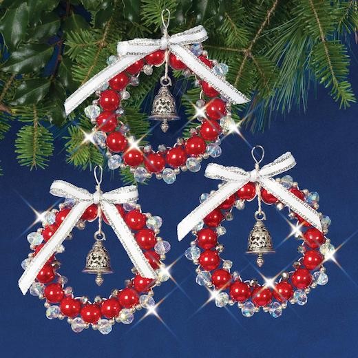 Solid Oak Nostalgic Christmas Ornament Kit - Red/White Wreaths Makes 3