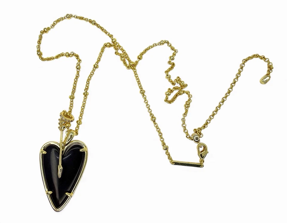 Kendra Scott Negro Obsidiana Ansley Corazón Colgante Flecha Nuevo en Tarjeta ENVÍO GRATUITO Foto 4 de 4