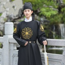 Hanfu Men Tang Dynasty Round Collar Robe Swordsman Chinese Classic Photo Shoot