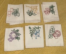 Set of 6 Hand Embroidered Vintage Large Kitchen Tea Towel 35 x20