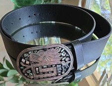 Alpaca Mexico Vintage Handcrafted Silver Belt Buckle With Abalone Shell Inlay