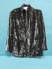 VTG Carlisle Green/Black Velvet Full Zip Silk Blend Jacket Women's Size 8 