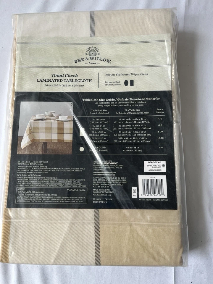 Bee & Willow Laminated Tablecloth 60” X 120” Wipe Clean Oval & Oblong Lt Brown - Image 2 of 2