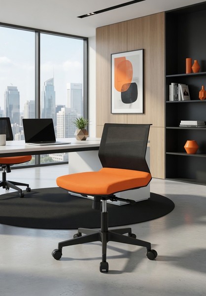 BüRosessel Orange Mit Ergonomischer RüCkenlehne Und Stabilem Gestell-image