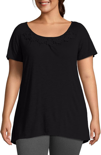 Just My Size Women's Slub Jersey Tunic Crochet Trim 2X, Black