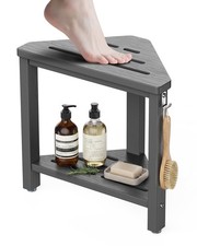 15" Waterproof Shower Foot Rest Stool with Side Hook, Anti-Slip Shower Bench, Sp