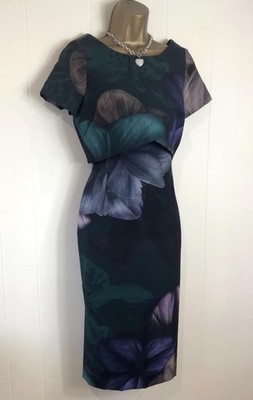 COAST STUNNING GREEN PURPLE BROWN FLOWER LOOSE TOP SECTION DRESS SIZE 12 BNWT!!