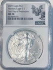 2021 SILVER EAGLE  TYPE 1  NGC MS70 LAST DAY OF PRODUCTION