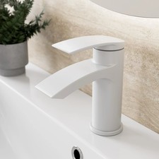 Cloakroom Basin Mixer Tap - Modern Square Single Lever - Matt White