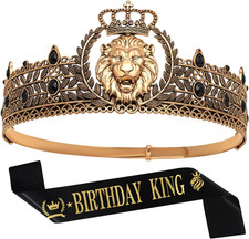 King Crown and Birthday Sash, King Crown for Men,Gold Men'S Tiara Prince Diadem,