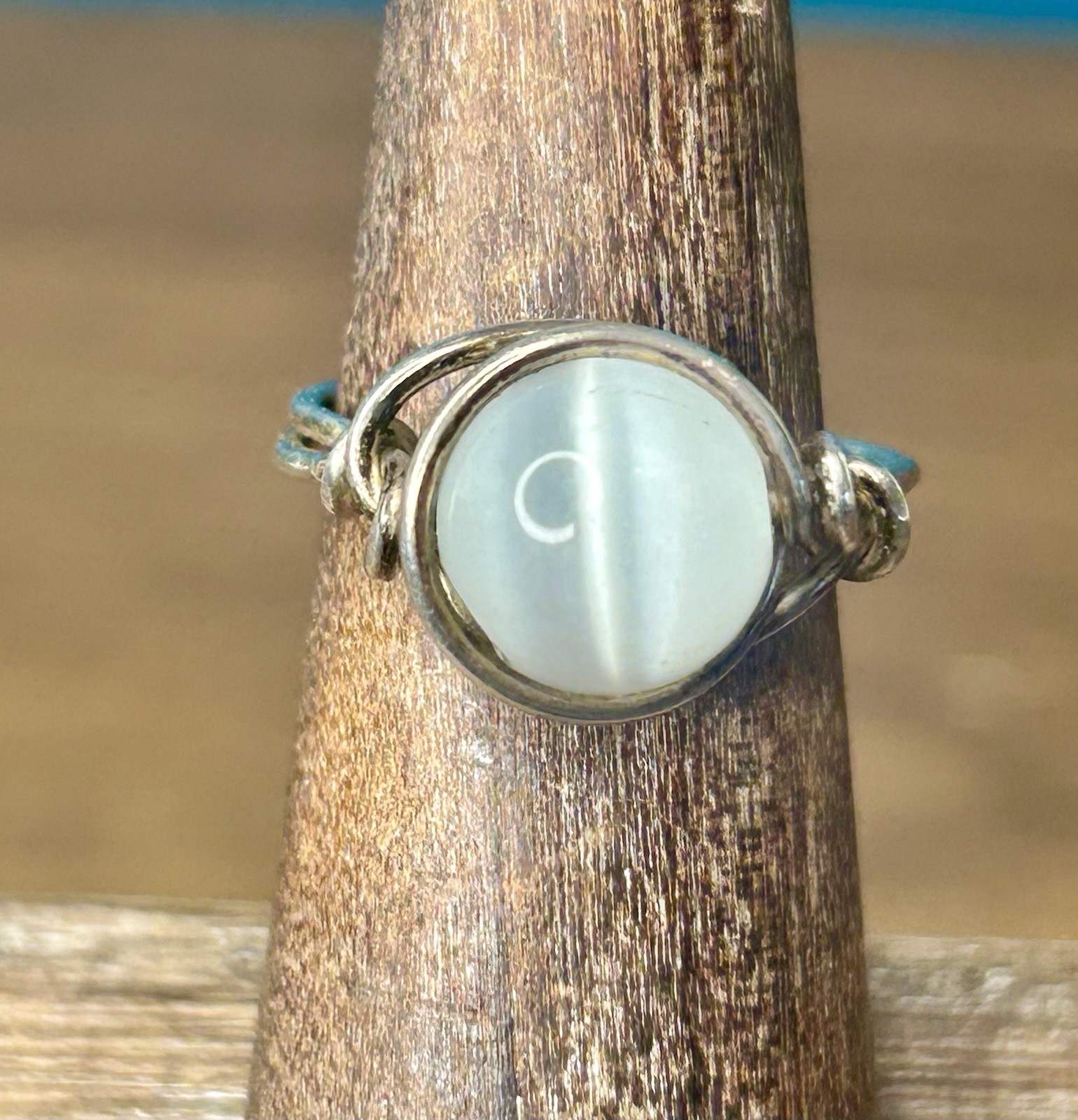 Silver Wire Wrap Moonstone Ring Orb Stone Vintage… - image 6