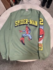 Marvel Spider-Man Graphic Print Green Fleece Sweatshirt Men's Size L Crew Neck