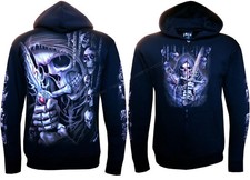 Unisex Gothic Grim Reaper Sword Zip Hoodie Skull Chains Tie-Dye Sweatshirt