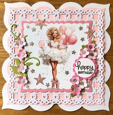 Handmade Susie Deluxe Pretty Lady & Balloons Birthday Card Topper FLAT RATE P&P