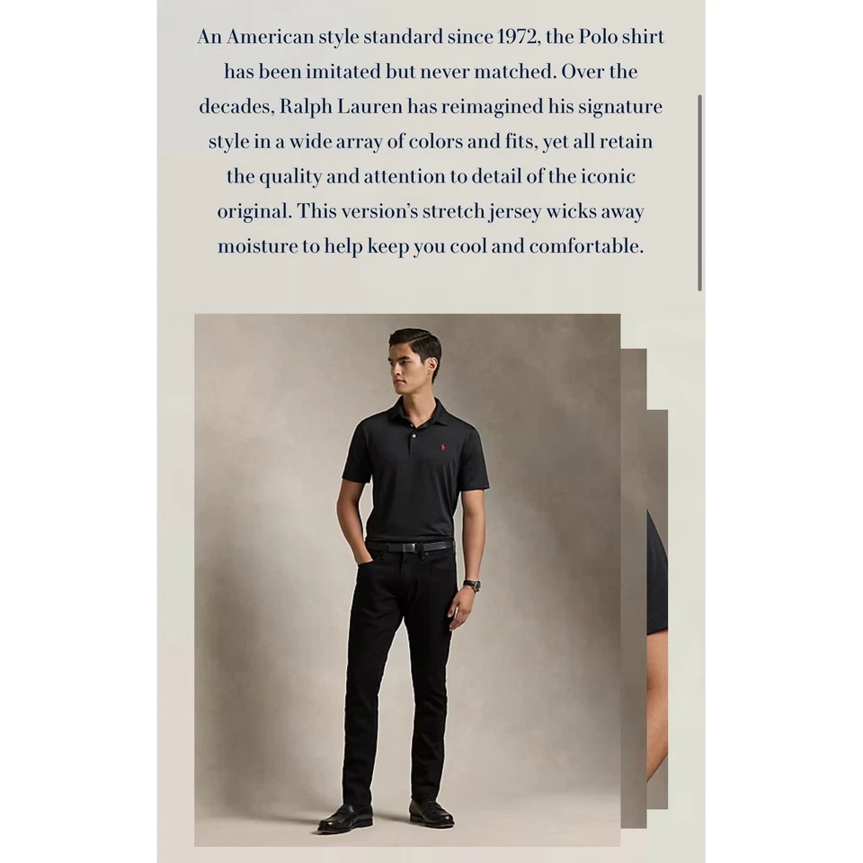 Polo Ralph Lauren Polo Para Hombre Grande Negro Calce Clásico Rendimiento Golf Foto 3 de 4