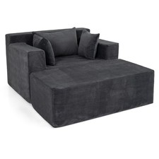 Single Foam Sofa with Ottoman Boneless Floor Lounge Chair Gray