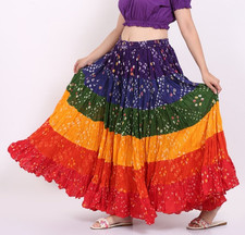 25 Yard 4 Tier Jaipuri Cotton Belly Dance Multi Color Polka Dot Long Maxi Skirt