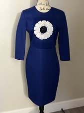 PRADA Blue Crepe Sheath Dress w/ 3D Flower Appliqué – Size 4, With Garment Bag
