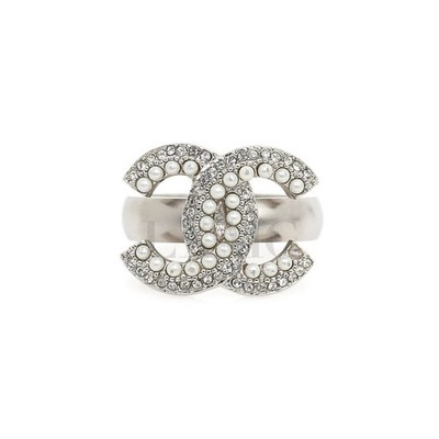 【インパクト大☆】CHANEL リング CCロゴ CHANEL Coco Mark CC Logo Ring with Cubic Zirconia and Pearl