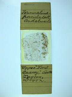 Antique microscope slide. Geology section. Tourmaline Granite with Andalusite.