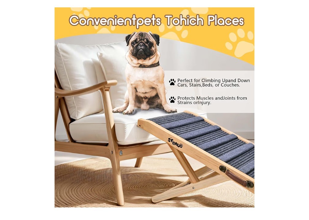 Sernuo Pet Ramp for Large Dogs Wooden Portable Anti-Slip Mat Adjustable Grey