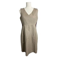 T Tahari Sheath Dress Womens 10 Beige Colorblock V Neck Sleeveless Work Office