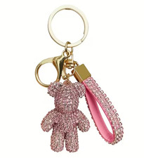 Pink Rhinestone Embellished Bear Keychain Bling Pendant Luxury Keyring