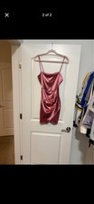 Pink Satin Ruched Mini Slip Dress Square Neck Sleeveless Party Clubwear