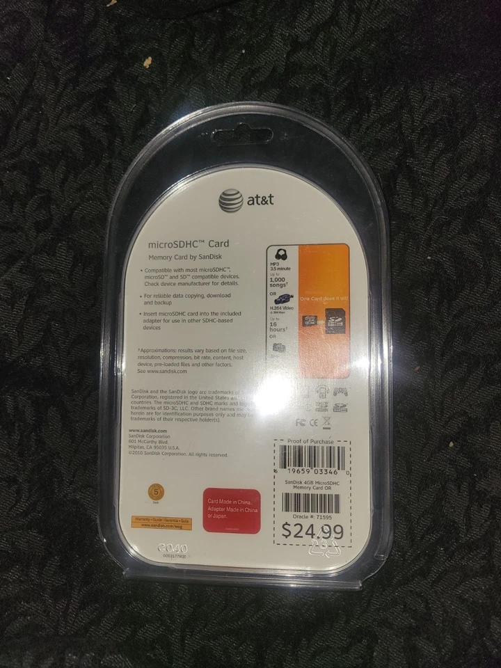 NEW SanDisk 4GB Micro & SDHC Memory Card AT&T Sealed - Image 2 of 2