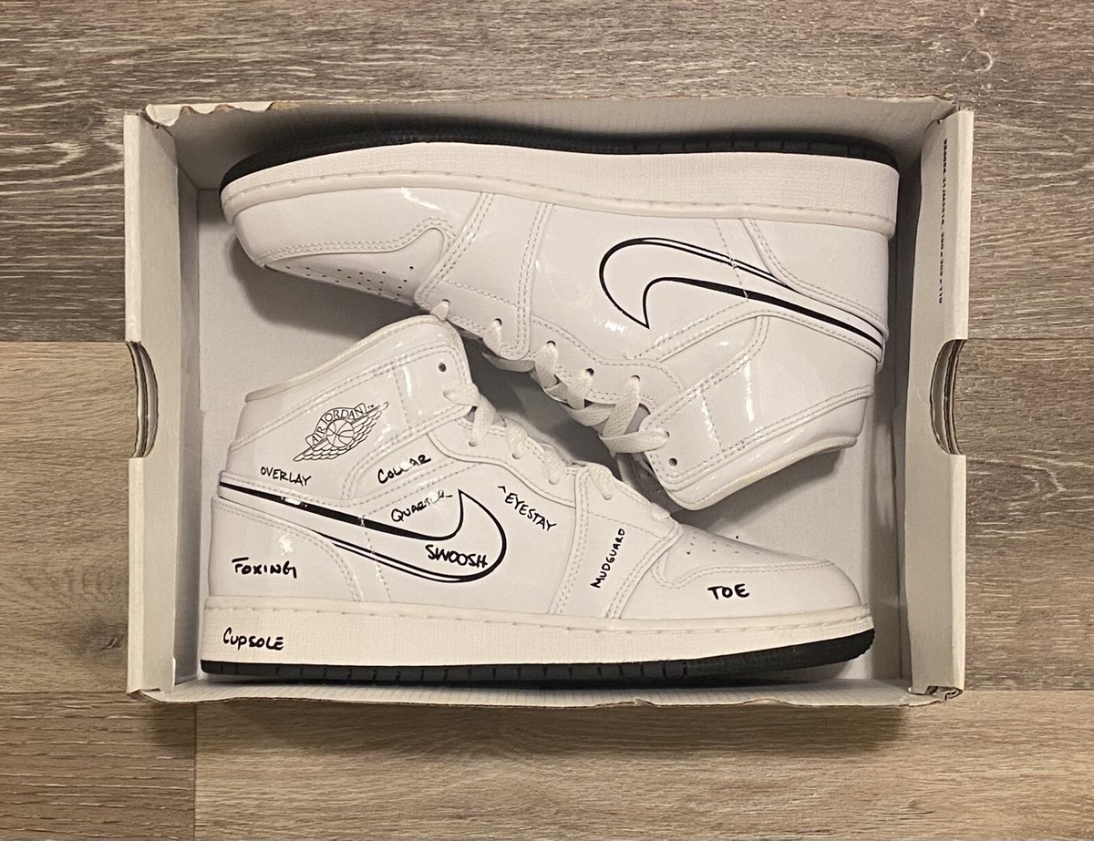 Nike Air Jordan 1 Mid GS Schematics White Black DQ1864-100 Youth
