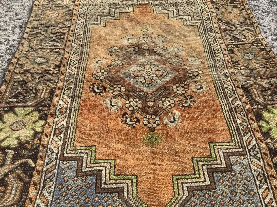 3x5 Doormat Small Bathmat Area Vintage Rug, Turkish Rug Runner, 2.11x5.1 ft, - Image 2 of 4