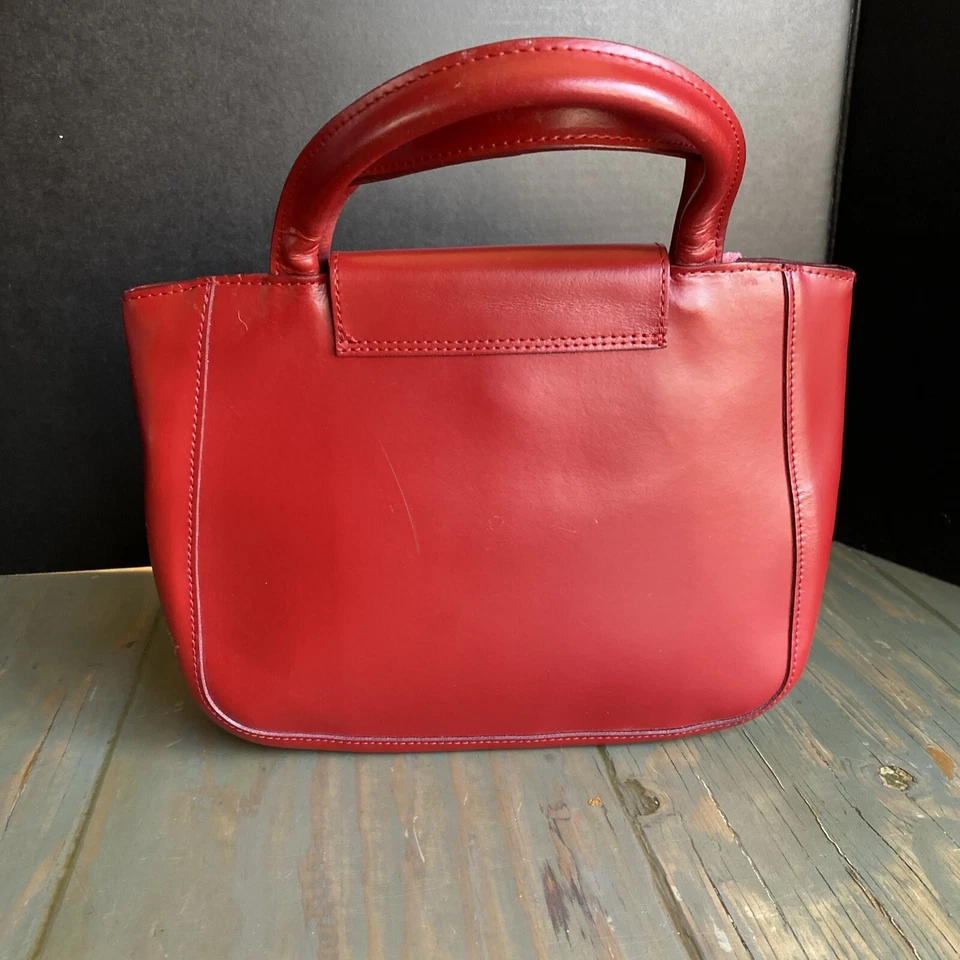 Bolso de Mano Texier Rojo Cuero Liso Hecho en Francia Adjunto Bolso para Monedas H2F De Colección Foto 4 de 4