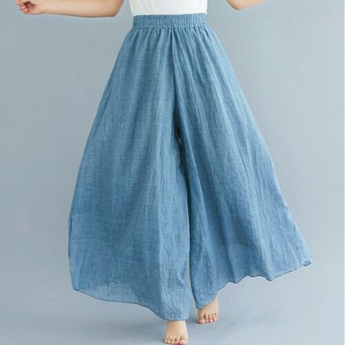 Womens Linen Skirt Like Pants Fairy Wide Leg Loose Trousers Gypsy Hippie - Picture 16 of 23