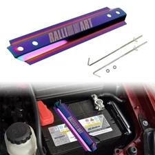 UNIVERSAL RALLIART NEO CHROME ALUMINUM BATTERY TIE DOWN MOUNT BRACKET BRACE BAR
