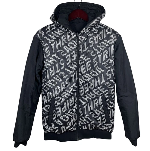 Adidas Neo Reversible Puffer Hoodie Jacket Medium Black Logo Graphic Print image 5