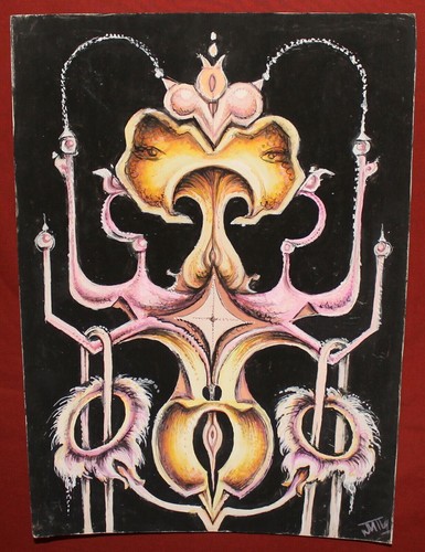 Modernist abstract composition gouache painting signed - Picture 3 of 12