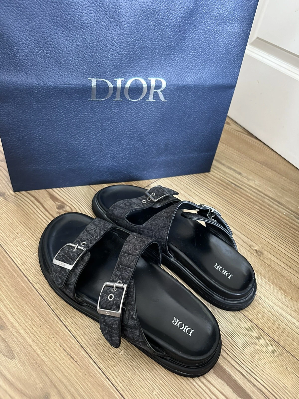 Sandales Dior bleu marine noir aqua noir oblique jacquard slides Eu 45 uk 10,5